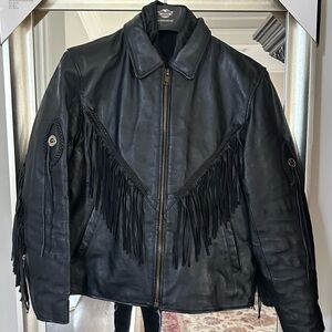 Diamond Plate Genuine Leather Black Fringe Jacket EXCELLENT CONDITION